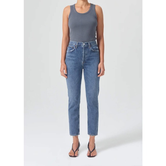 AGOLDE RILEY HIGH RISE STRAIGHT CROP JEAN IN FREQUENCY - Picture 1 of 10